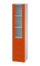 LE - 44 skříň léková prosklená, levá, korpus bílý, dvířka mandarinka